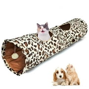 Cat Tunnel Tube with Plush Ball Toys Collapsible, for Small Pets Bunny Rabbits, Kittens, Ferrets, Puppy and Dogs Grey