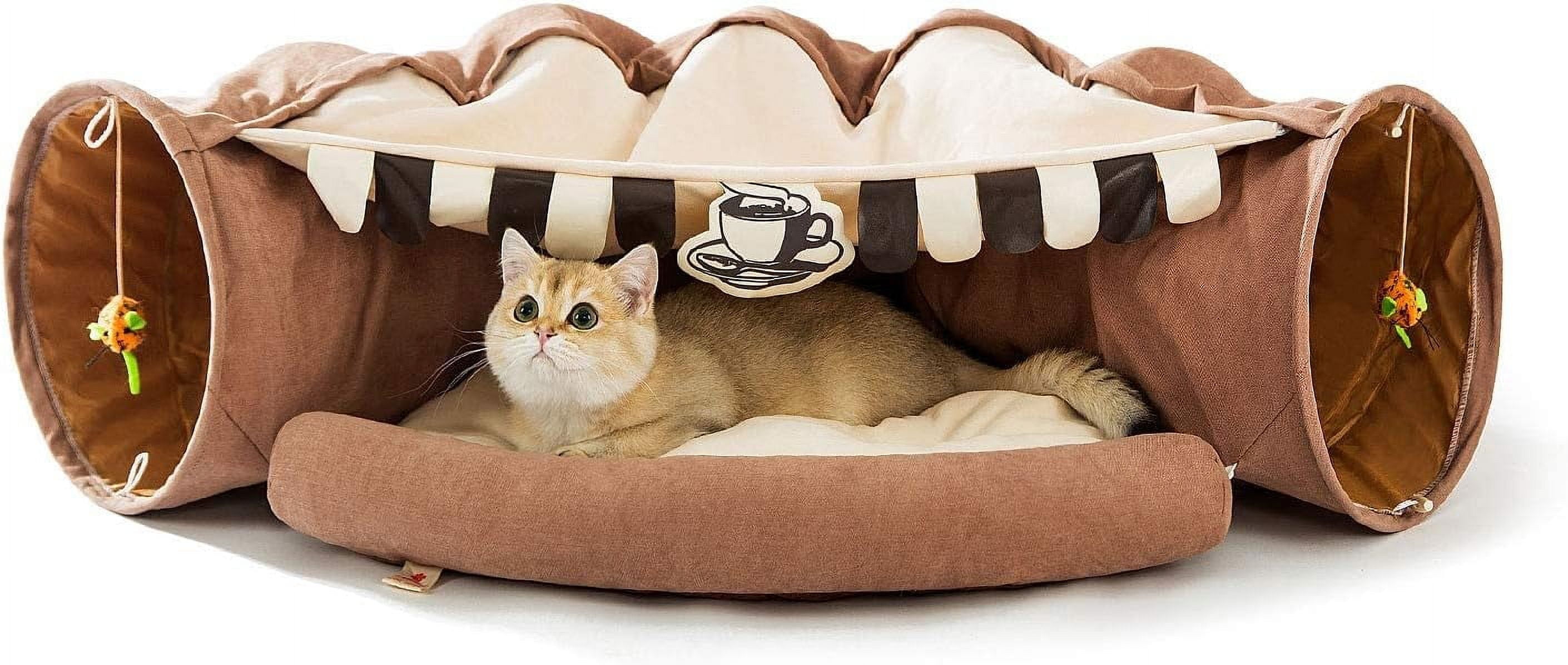 Cat Bed for Indoor, Cat Tube with Collapsible Washable Bed, Cat Tunnel, Premium Toy for Small Medium Large Cat.(Cafe)