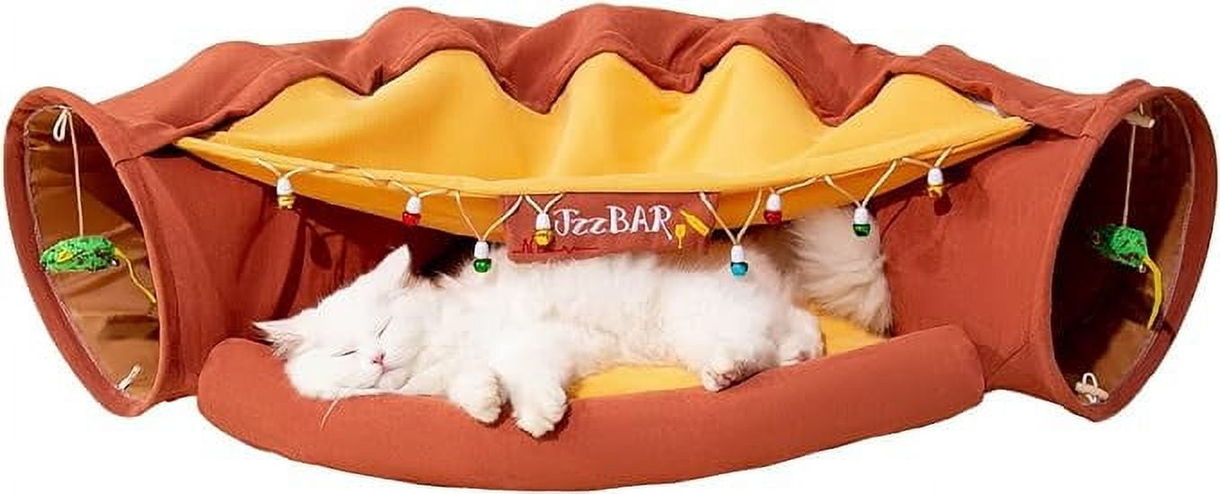 Cat Tunnel for Indoor Cats, Cat Tube with Collapsible Washable Cat Bed,Premium Cat Toy for Small Medium Large Cat.(Bar)