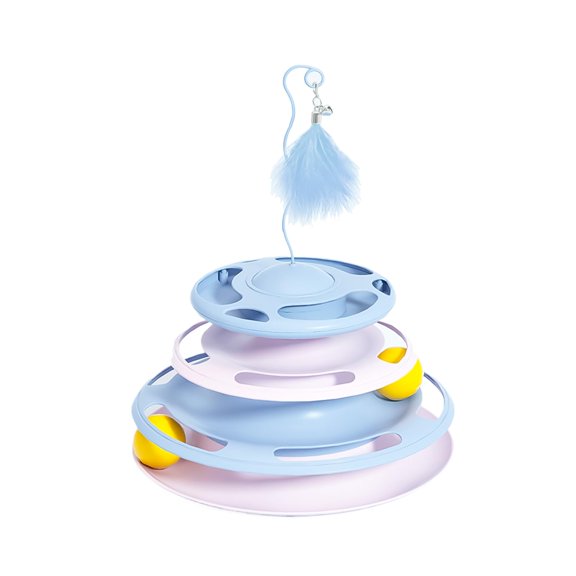 Cat Turntable Interactive Play Toy, 3 Tier Design with Feather Wand & Treat Roller Ball