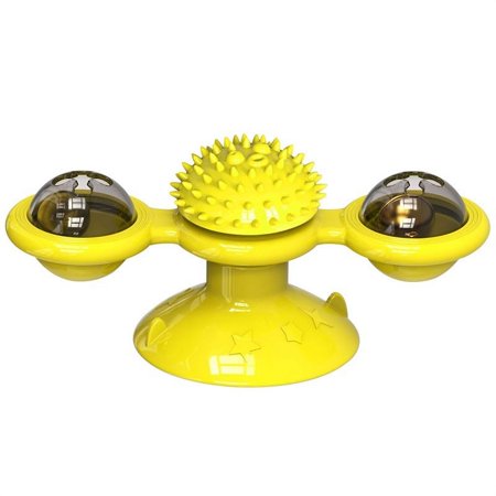 Cat Turntable Toy, Multifunction Catnip Rotating Windmill Toys With Strong Suction Cup, Interactive Play Self Groomer Massage Toy - Yellow