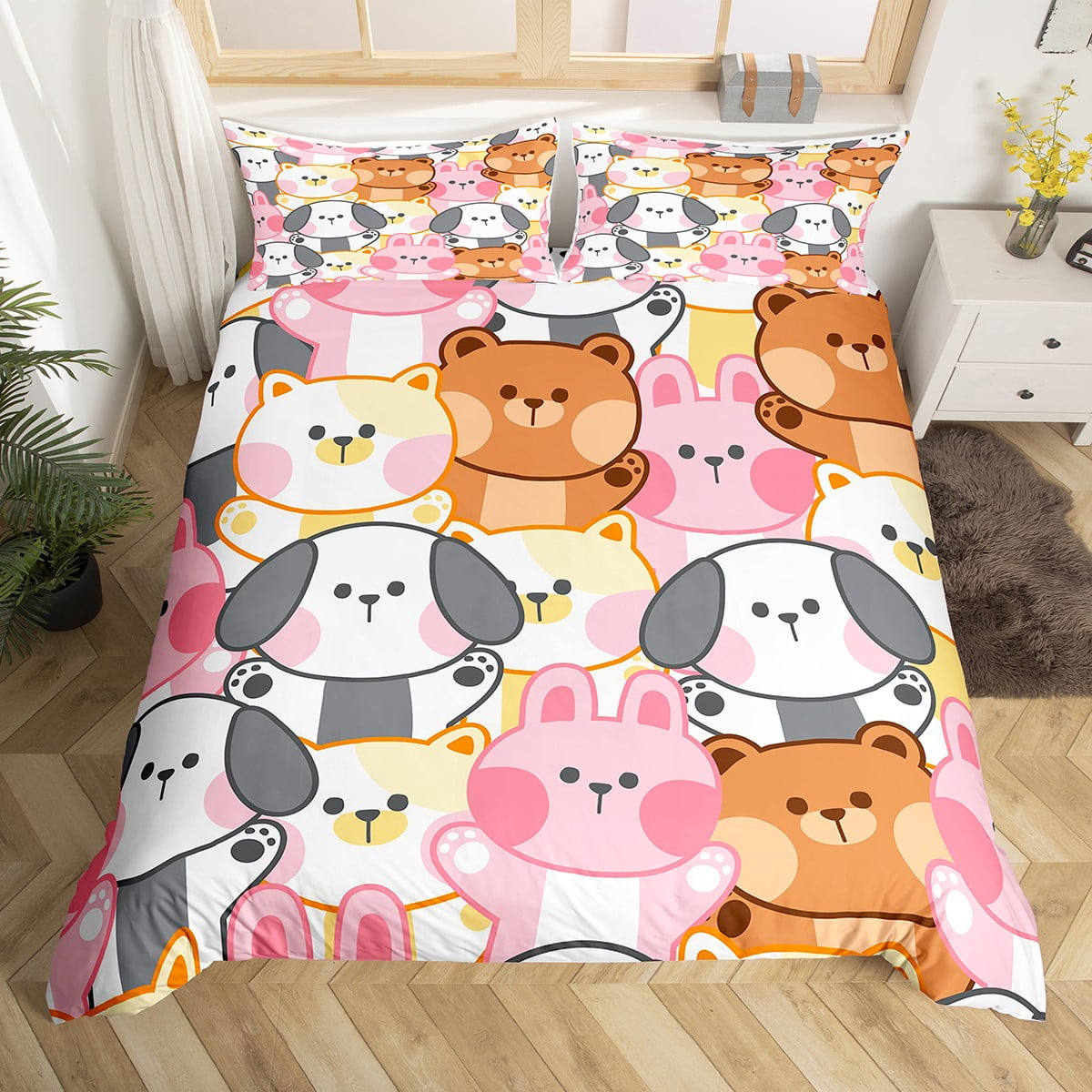 Lovely Cat 100% Cotton Duvet Cover Set Twin Size - Cute Cartoon Pet Bedding With Pillowcase