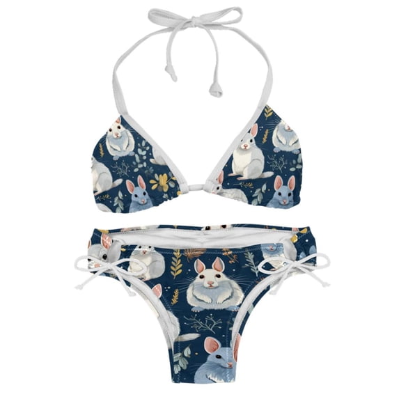 Cat Two-Pack Bikini Set with Detachable Sponge and Adjustable Strap, for Beach and Swimming Suit Scenes