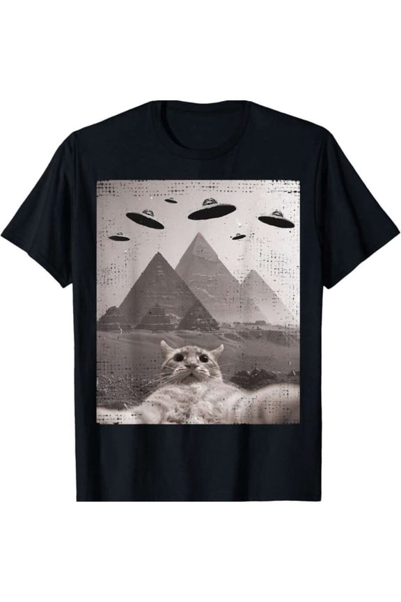 Cat UFO Meme - Funny Cat Selfie With UFOs T-Shirt Christmas Gifts For Teens Boys  Men Family YYQ 180g