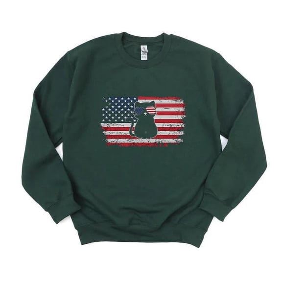 Cat USA Graphic 4th July Patriotic Feline Independence Animal Cute Art SweatShirt Unisex, up to 5XL