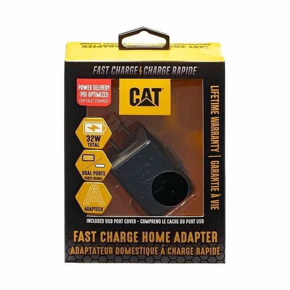 Cat USB Charger,Black,Gray,6.4 A,Type C CAT-AC2USB-PD