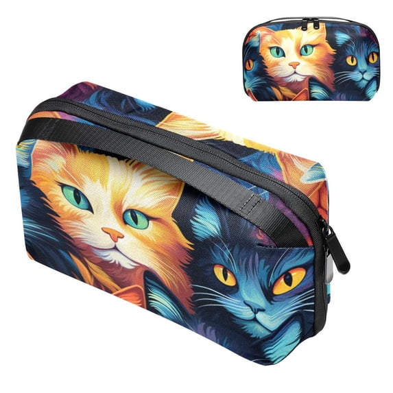 Cat USB Organizer Oxford Cloth Waterproof Electronic Gadget Storage Bag 5.9x9.44x3.14 in Hard Drive Case Portable Small Box Cell Phone Charger Cord Organizer