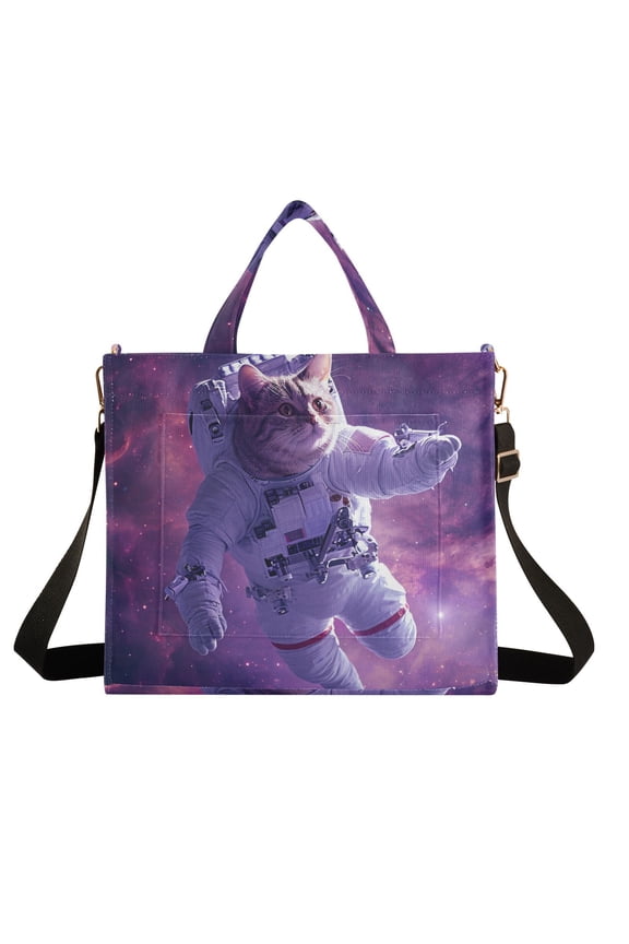 Cat Universe Astronaut Corduroy Tote Bag Handbag Large Messenger Bag Shoulder Crossbody Zipper Bag Purse