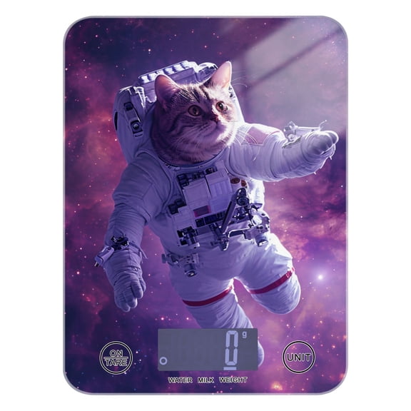 Cat Universe Astronaut Food Scale Digital Kitchen Scale Waterproof Tempered Glass Tare Function 11 lb for Baking Cooking Meal Prep