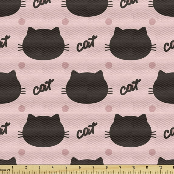 Ambesonne Cat Fabric by the Yard Upholstery, Head Silhouettes Dots Kitten, 1 Yard, Seal Brown Coral