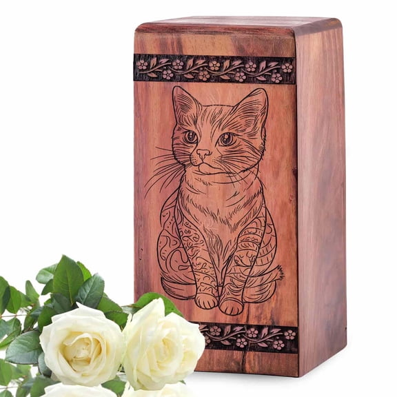 Cat Urn - Wooden Baby Kitten Urns for Human Ashes Or Pet Ash Keepsake - Cremation Urns for Mom - Memorial Decorative Keepsake Urns Box - 10Inch, Large Size - Single 1Pcs