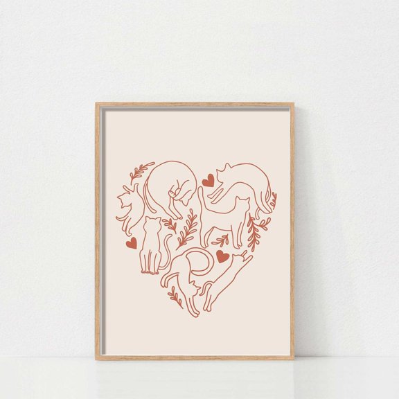 Cat Valentine Day Cat Mom Minimalist Home Decoration, Unframed Canvas 24x36in