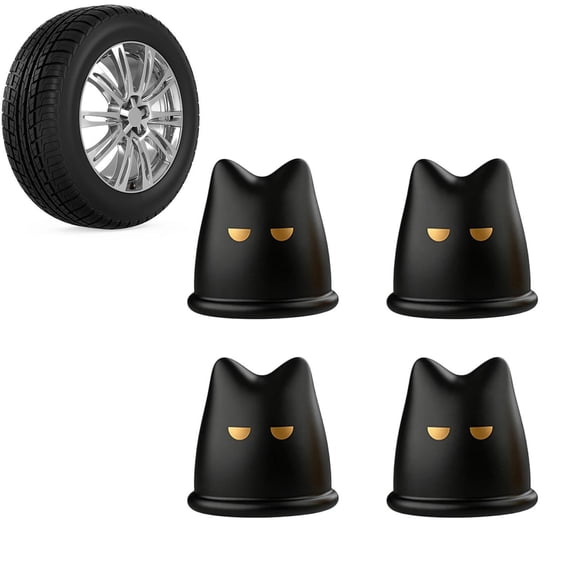 Cat Valve Caps, Tire Valve Covers, Wheel Stem Caps, 4 Piece Dustproof (A)