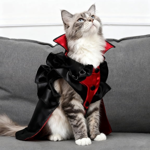 Cat Vampire Cloak, Soft Polyester Halloween Party Apparel for Small Cats and Kittens