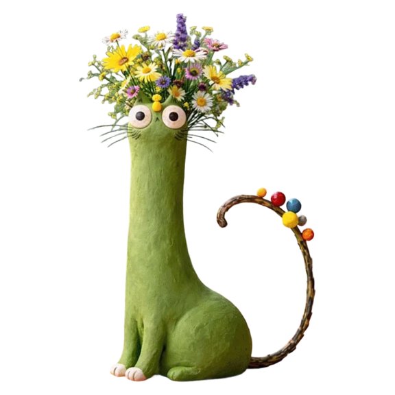 Cat Vase Clearance Handcrafted Quirky Cat Vase, Whimsical Ceramic Cat Flower Vase, 7.5 Inch Funny Kitty Planter for Desk, Shelf, Boho Home Decor, Unique Gift for Cats Lovers