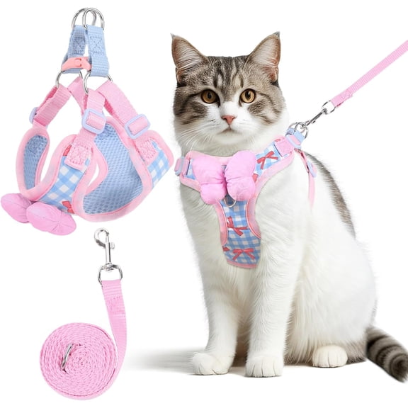 Cat Vest Harness and Leash Set for Walking Escape Proof, Adjustable Kitten Harness and Leash Set Breathable Mesh with Bow Harness for Kitty Puppy Bunny