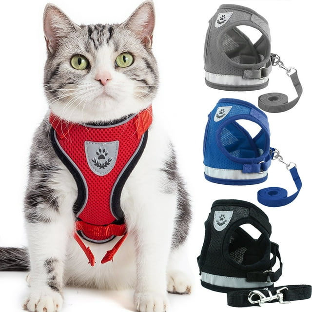 Cat Vest Harness and Small Dog Vest Harness for Walking, All Weather Mesh Harness, Cat Vest Harness with Reflective Strap, Step in Adjustable Harness for Small Cats