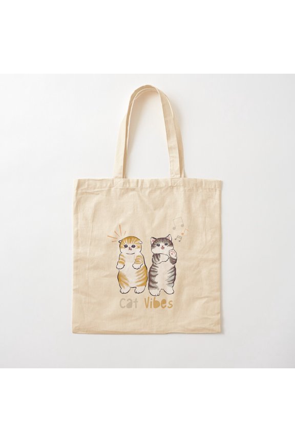 Cat Vibes Cute Cats Canvas Tote Bags, Reusable Shopping Bag