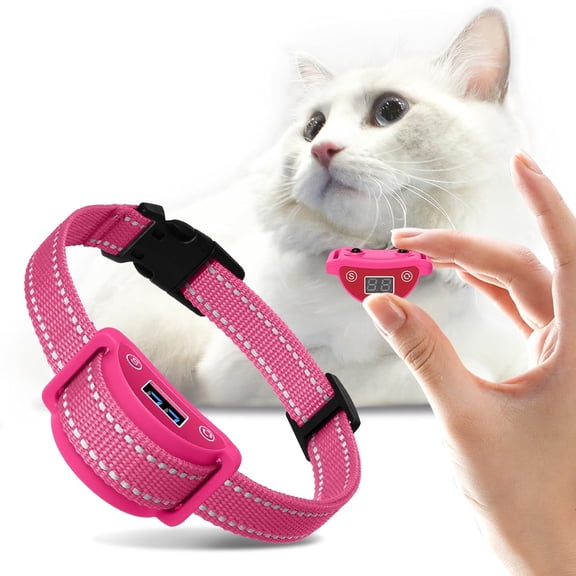 Cat Vibrating Training Collar - No Shock, Anti-Meow Collar with 5 Progressive Levels, Waterproof Rechargeable, Humane Behavior Correction for Cats - Pink