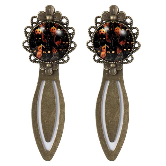 Cat Vintage Copper-Colored Lace Bookmarks: Stainless Steel Reading Accessories, Gifts for Book Lovers - Set of 2 Bookmarks