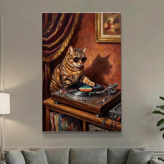 Cat Vinyl Poster, Retro Turntable, Music Wall Art, Funny Animal Dj, Vintage, Lofi Vibes, Cool Cat Decor, Hipster Room Art, Poster Only