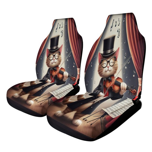 Cat Violinist Performance Car Seat Covers Front Seats Universal Fit for Cars SUV Truck Auto Interior Accessories