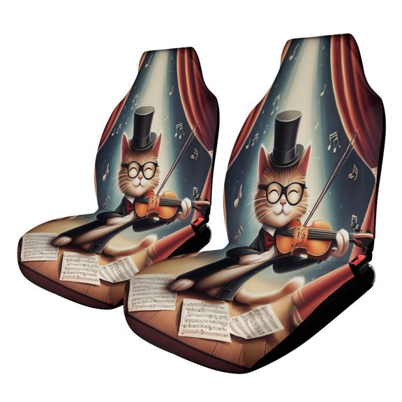 Cat Violinist Performance Car Seat Covers Front Seats Universal Fit for Cars SUV Truck Auto Interior Accessories