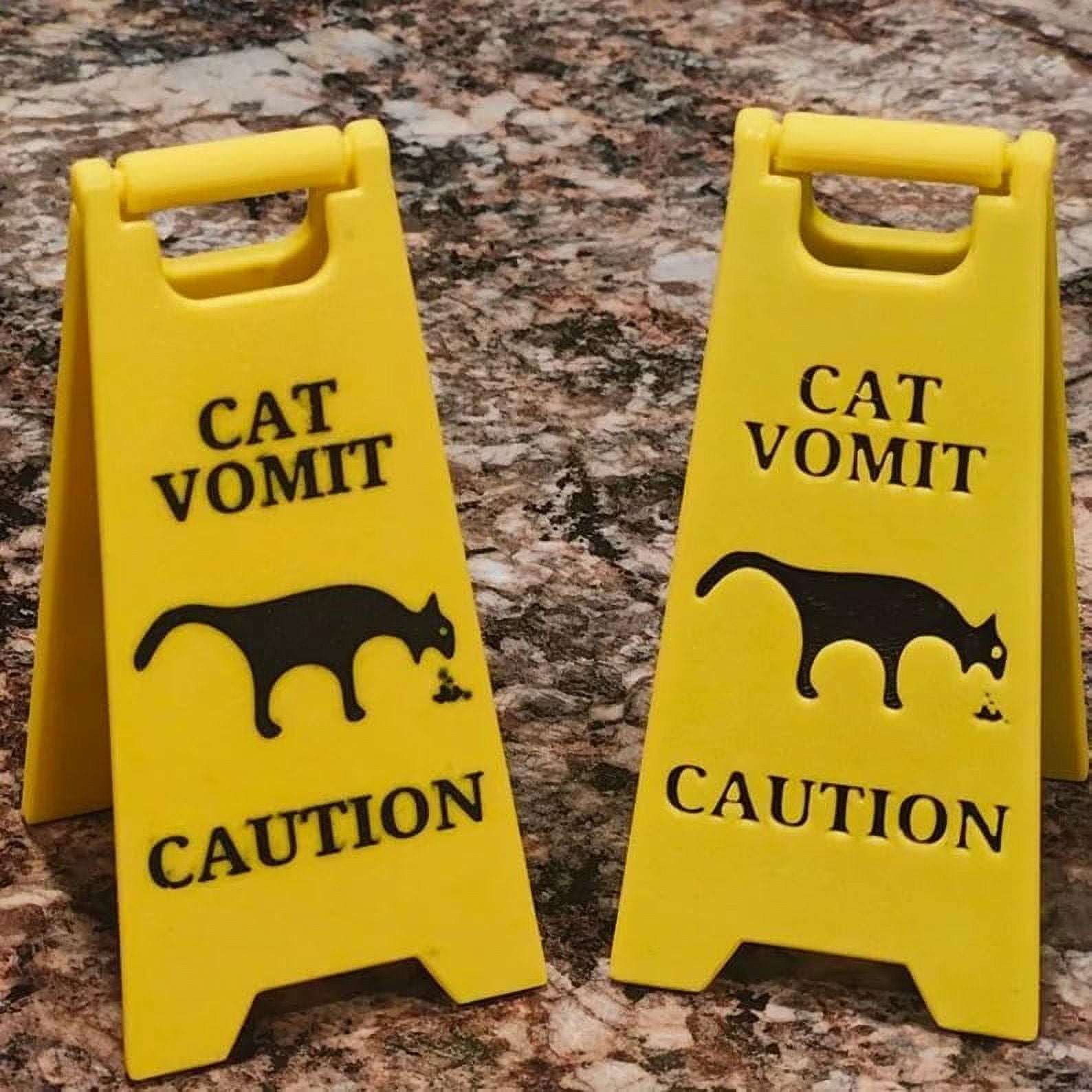 Cat Vomit Sign, Cat Vomit Caution Sign, 4 Inch Cat/Dog Vomit Sign, Funny Cat Sign Decor, Cats Live Here Novelty Desk Sign, Yard Warning Sign, Gag Gift Sign for Coworker Pet Owner