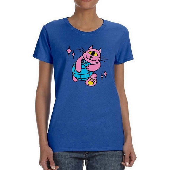 Cat W Globe Rave Style T-Shirt Women -Image by Shutterstock, Female 4X-Large
