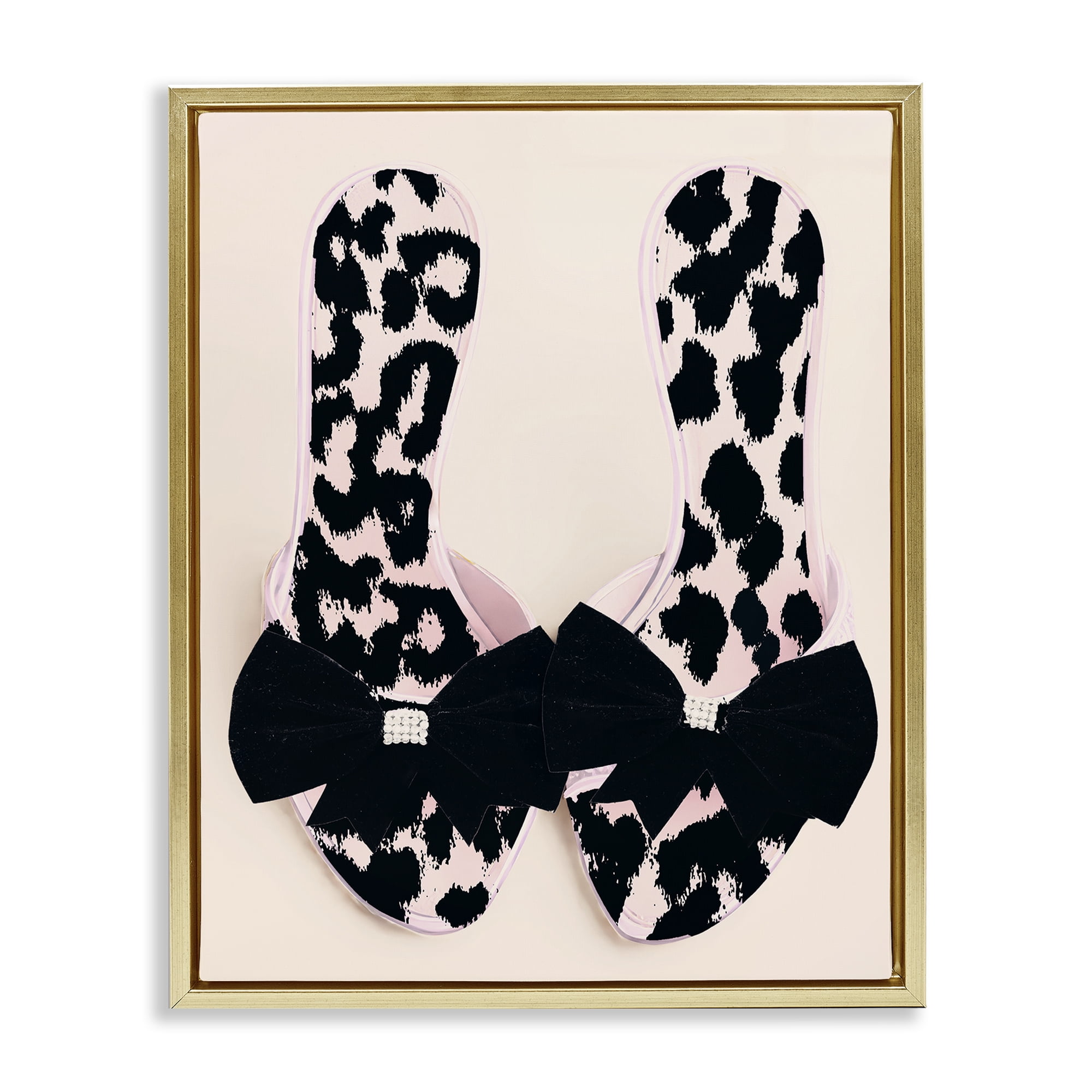 Cat Walk Spotted Shoes Gold Framed Floater Canvas Wall Art, design by Annabelle Hall