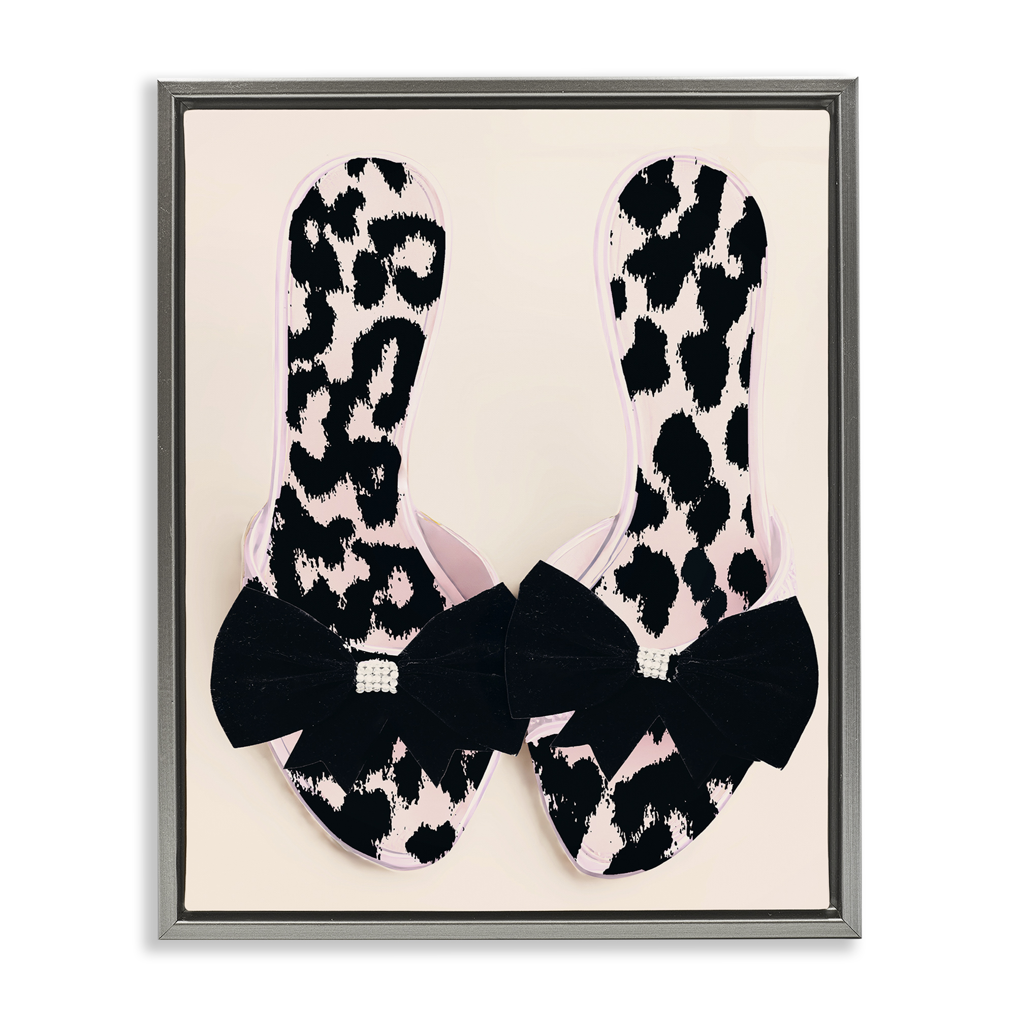 Cat Walk Spotted Shoes Gray Framed Floater Canvas Wall Art, design by Annabelle Hall