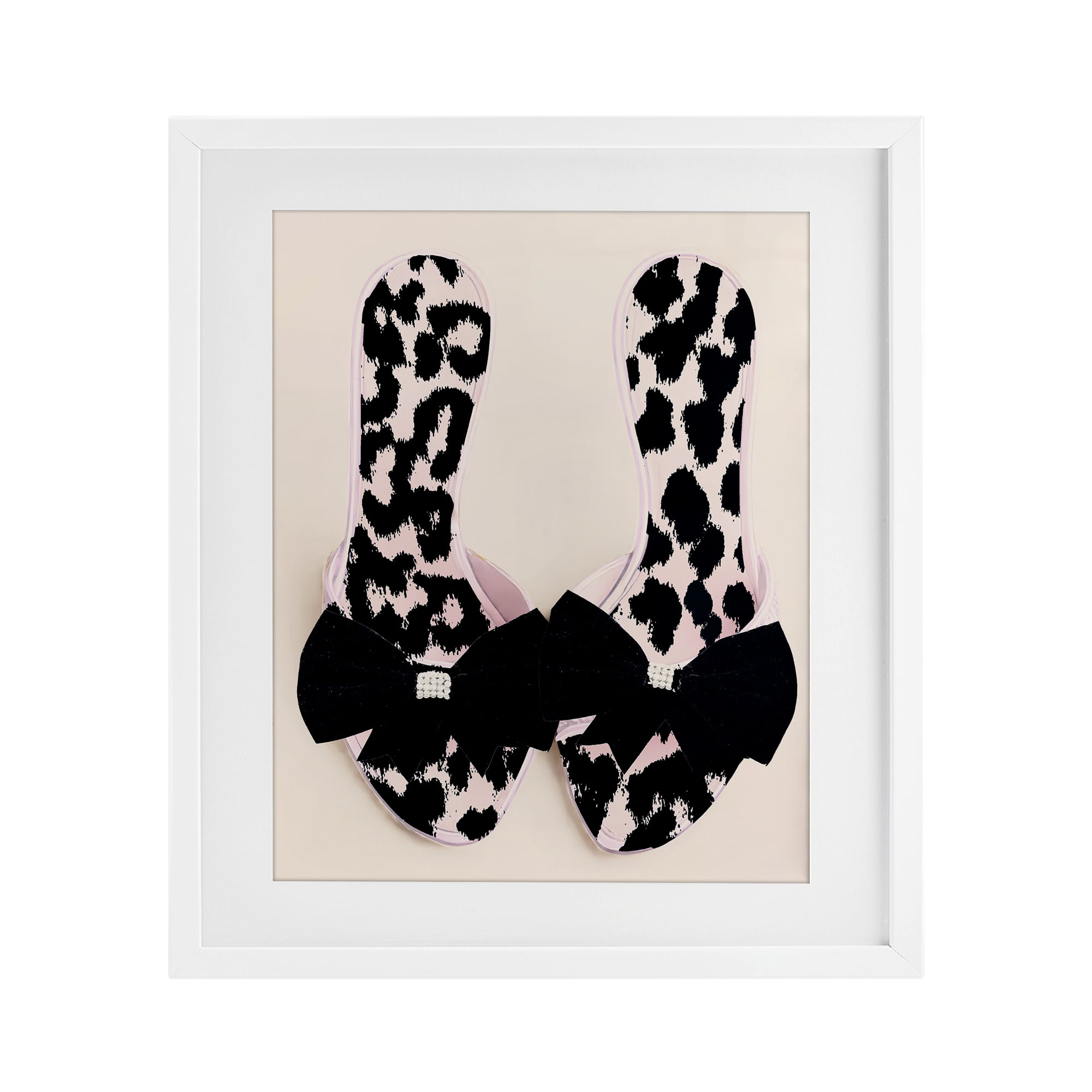 Cat Walk Spotted Shoes White Framed Print Under Glass, design by Annabelle Hall