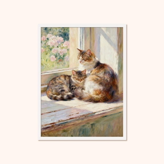 Cat Wall Art, Cats On Sunlit Poster For Living Room Or Bedroom, Unframed Poster Size 8x12