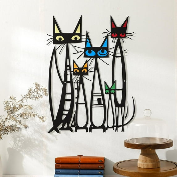 Cat Wall Art Decor, 10.6 x 15.7 inch Metal Wall Sculptures Decor for Cats Lover, Cat Retro Signs for Home Living Room Bedroom Office