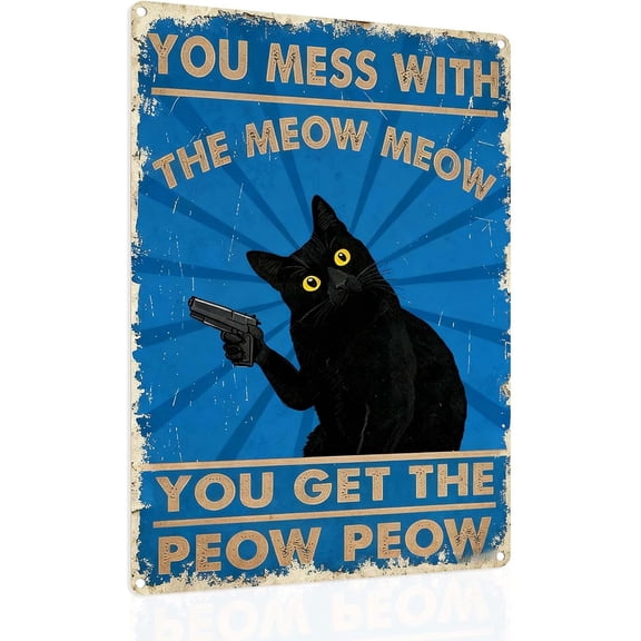 Cat Wall Art Metal Signs, Tin Signs Vintage Tin Signs, Farmhouse Style Wall Decor Vintage Wall Art, Funny Quote Signs Cat Metal Sign for Home, Bathroom, Kitchen, Bar, or Coffee Shop, 8x12 Inch
