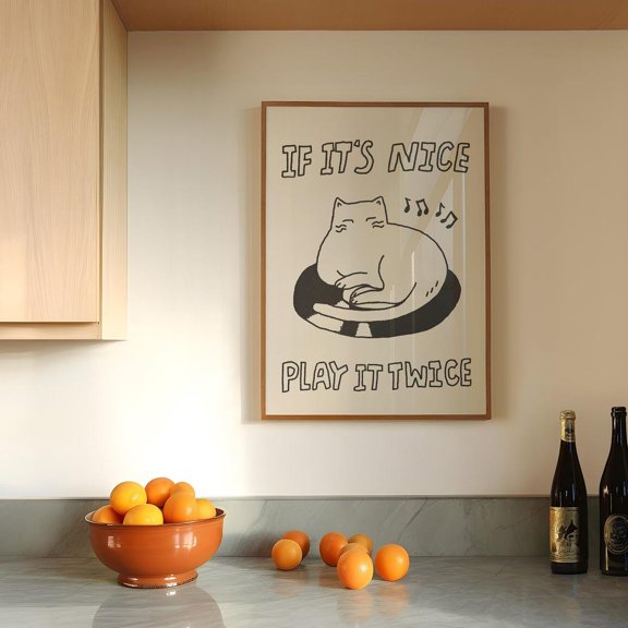 Cat Wall Art Print If Its Nice Play It Twice Cat Doing Things Unframed Paper Print