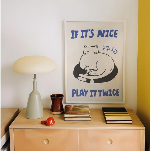 Cat Wall Art Print If Its Nice Play It Twice Cat Lover Decor, Stretched Canvas 8x10in