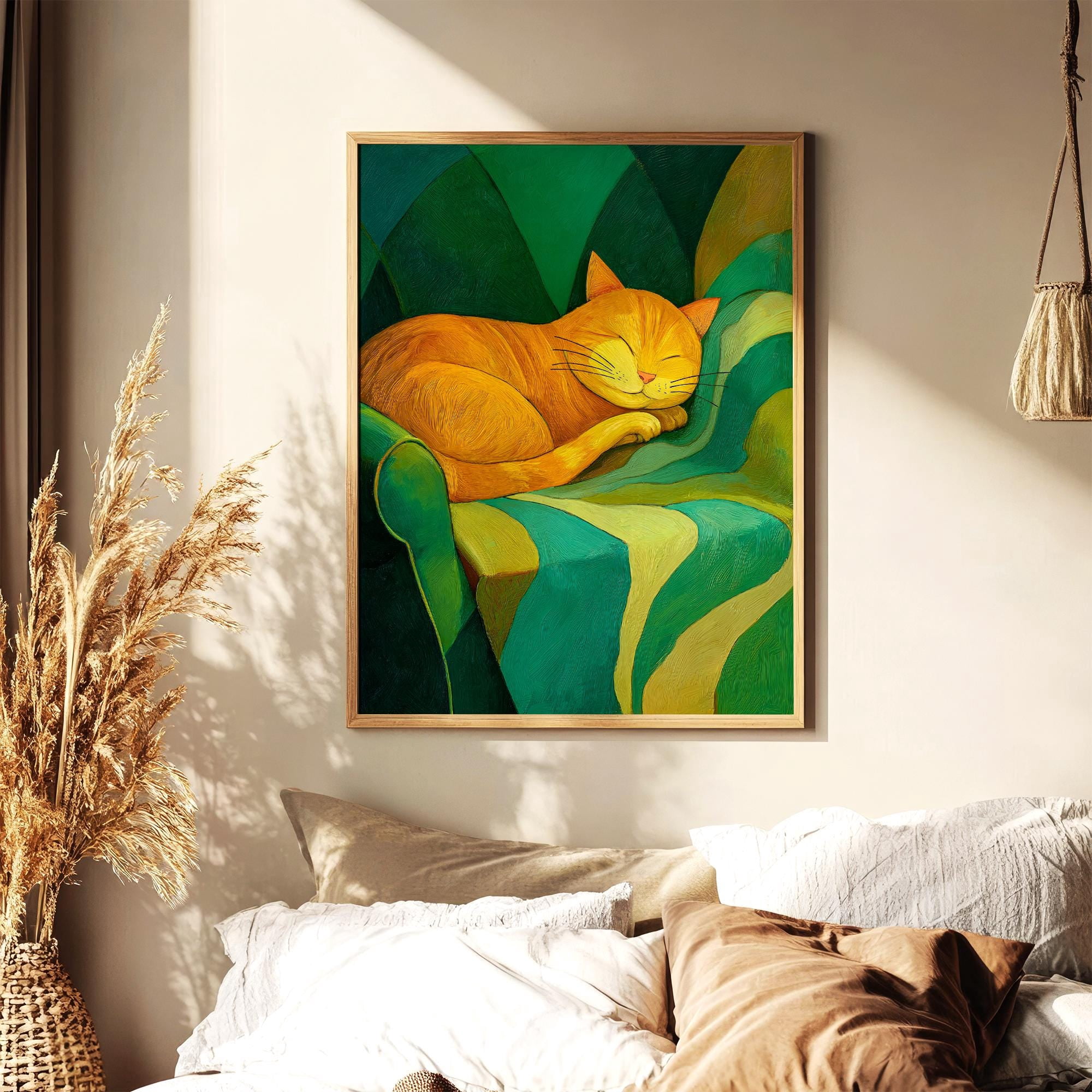 Cat Wall Art | Sleeping Ginger Cat Print | Ora…