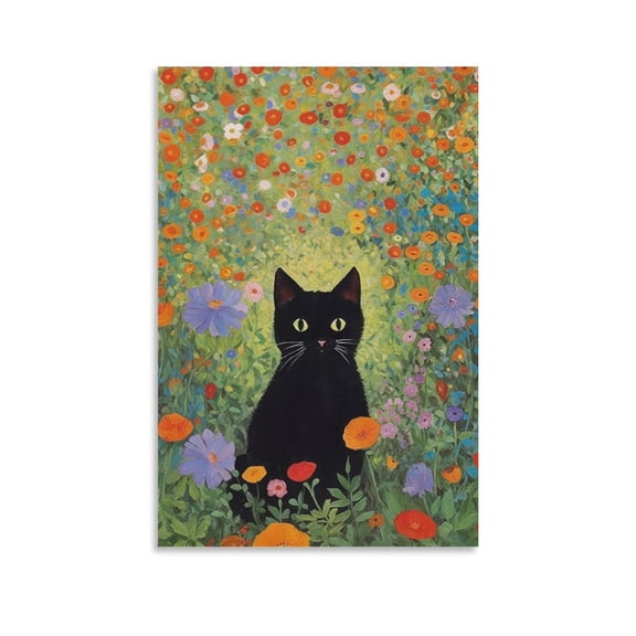 Cat Wall Art Vincent Van Gogh Garden Black Cat Canvas Print Fun Gift Art Poster Canvas Painting Decor Wall Print Photo Gifts Home Modern Decorative Posters 12x18inch(30x45cm)