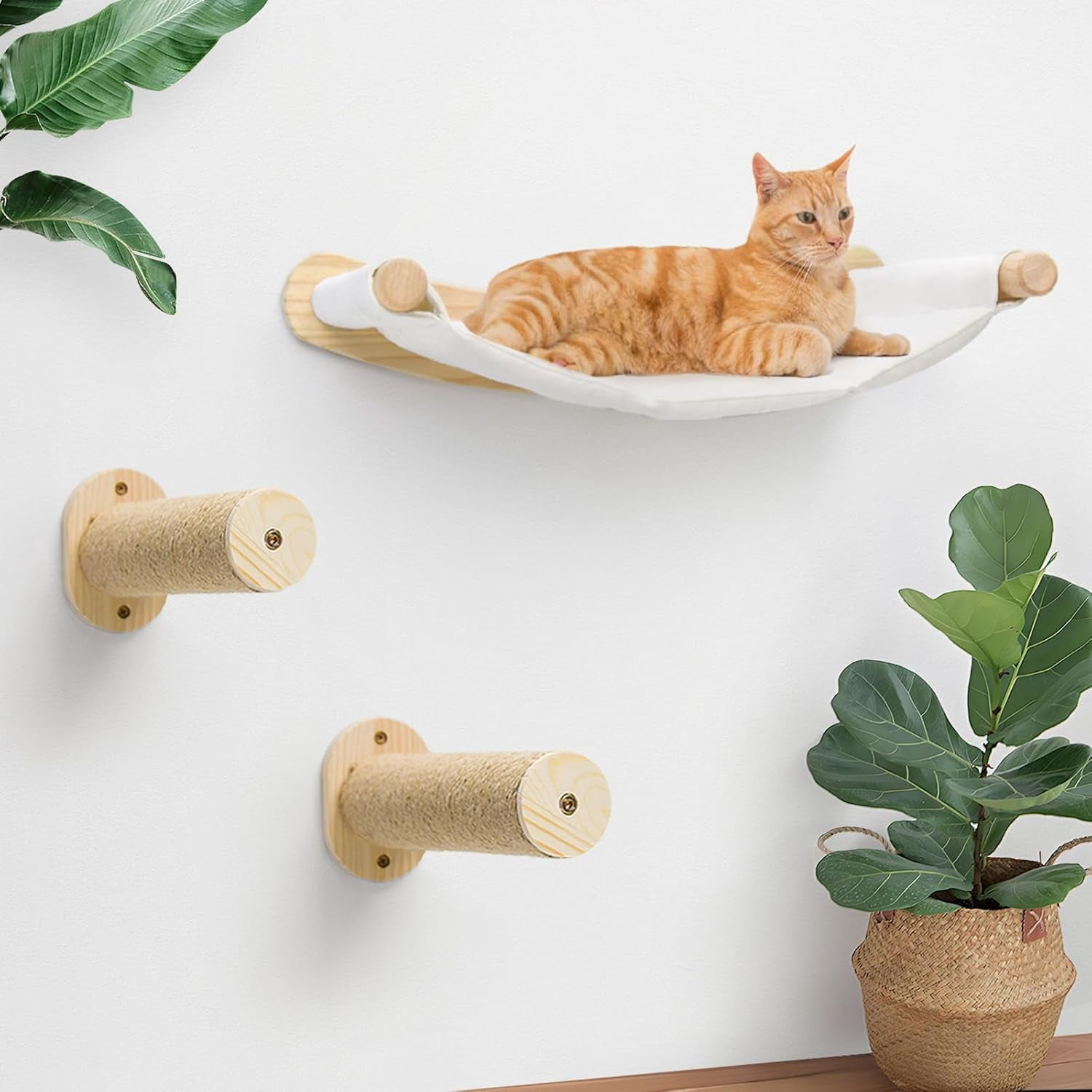 Cat Wall Hammock Cat Climbing Shelves with 2 Steps Wall Mounted