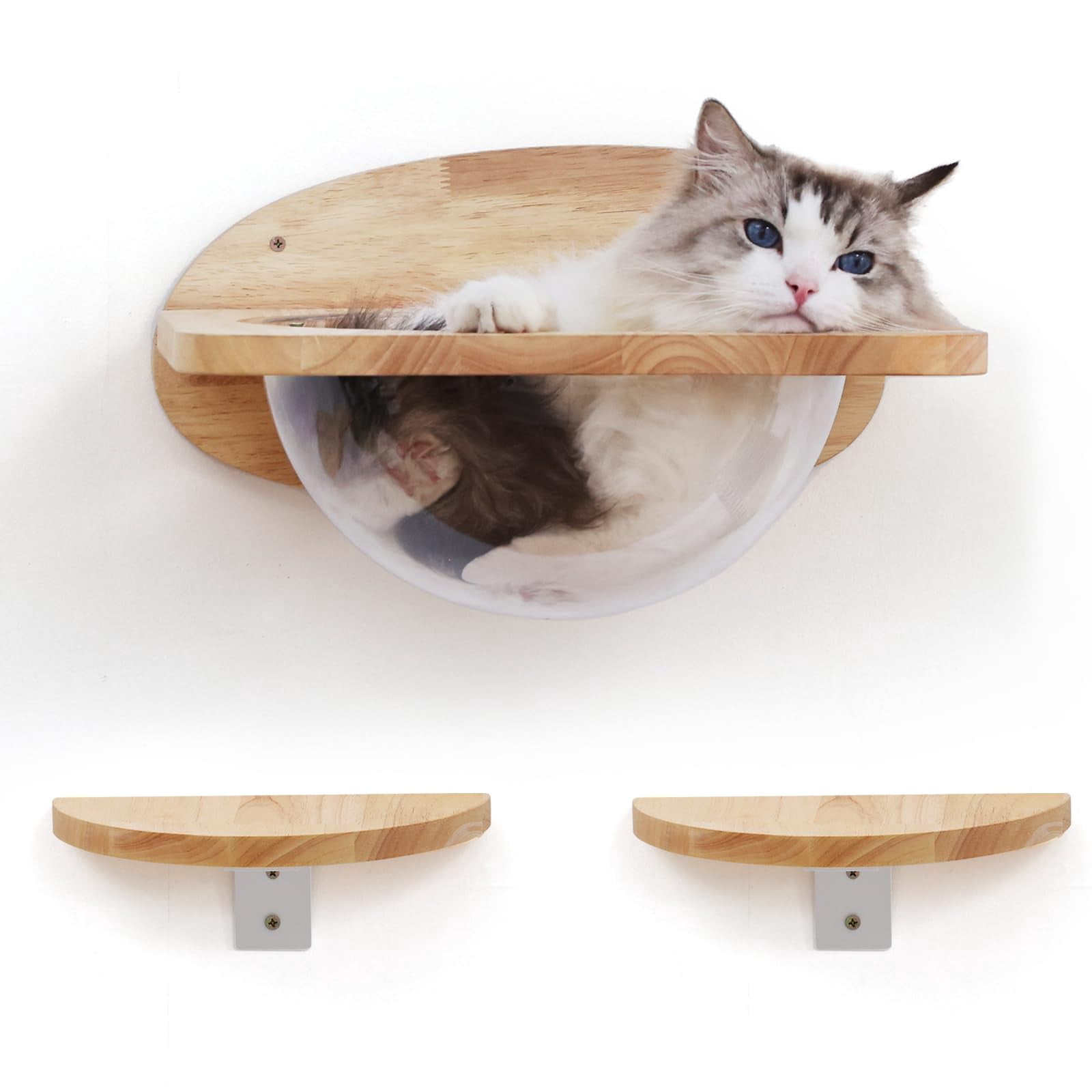 Cat Wall Perch Set With 2 Pedals, Transparent Capsule, For Sleeping Playing Climbing Lounging