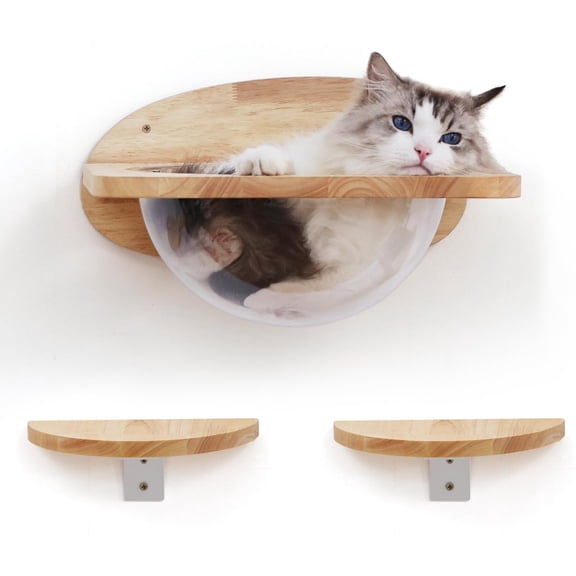 Cat Wall Perch Set With 2 Pedals, Transparent Capsule, For Sleeping Playing Climbing Lounging