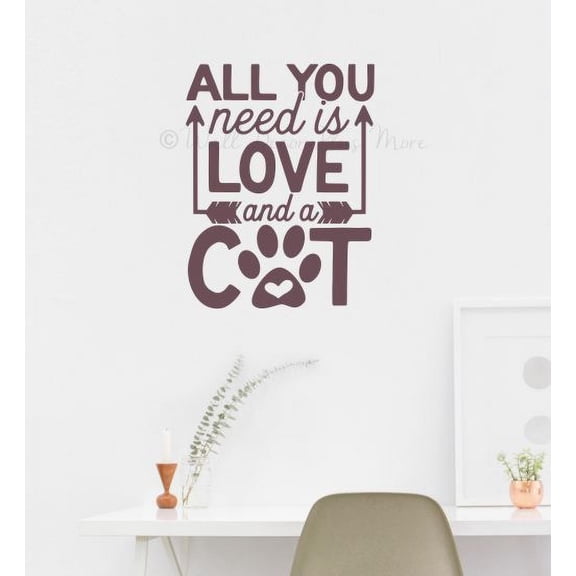 Cat Wall Quotes All You Need Love And Cat Pet Vinyl Lettering Art Stickers 23x18-Inch Eggplant