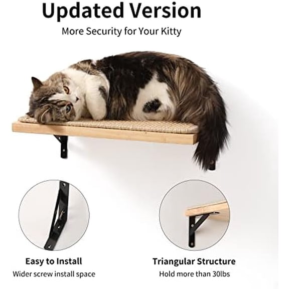 Cat Wall Shelves, 16 x 10 Inch Cat Walls Furniture with Sisal Mat, Solid Rubber Wood Floating Shelf with Upgraded Installation, Kitten Wall Tree for Sleeping, Playing and Scratching