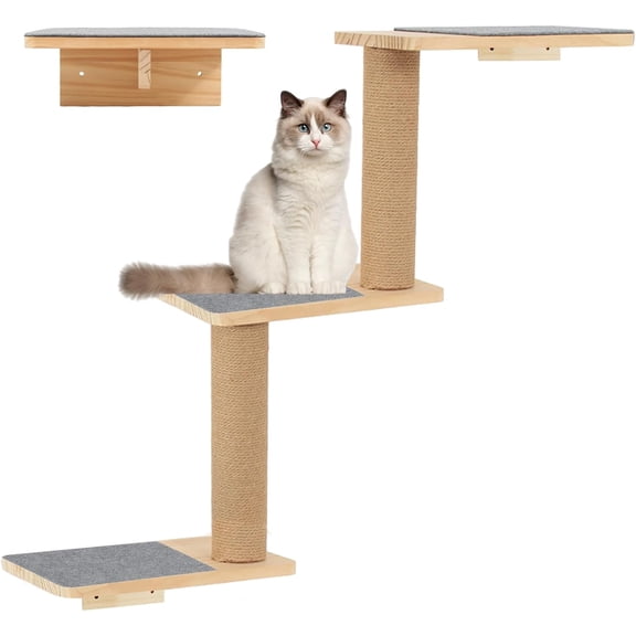 Cat Wall Shelves 3-in-1 Wall-Mounted Cat Ladder, Steps & Scratching Post for Climbing, Jumping, and Napping