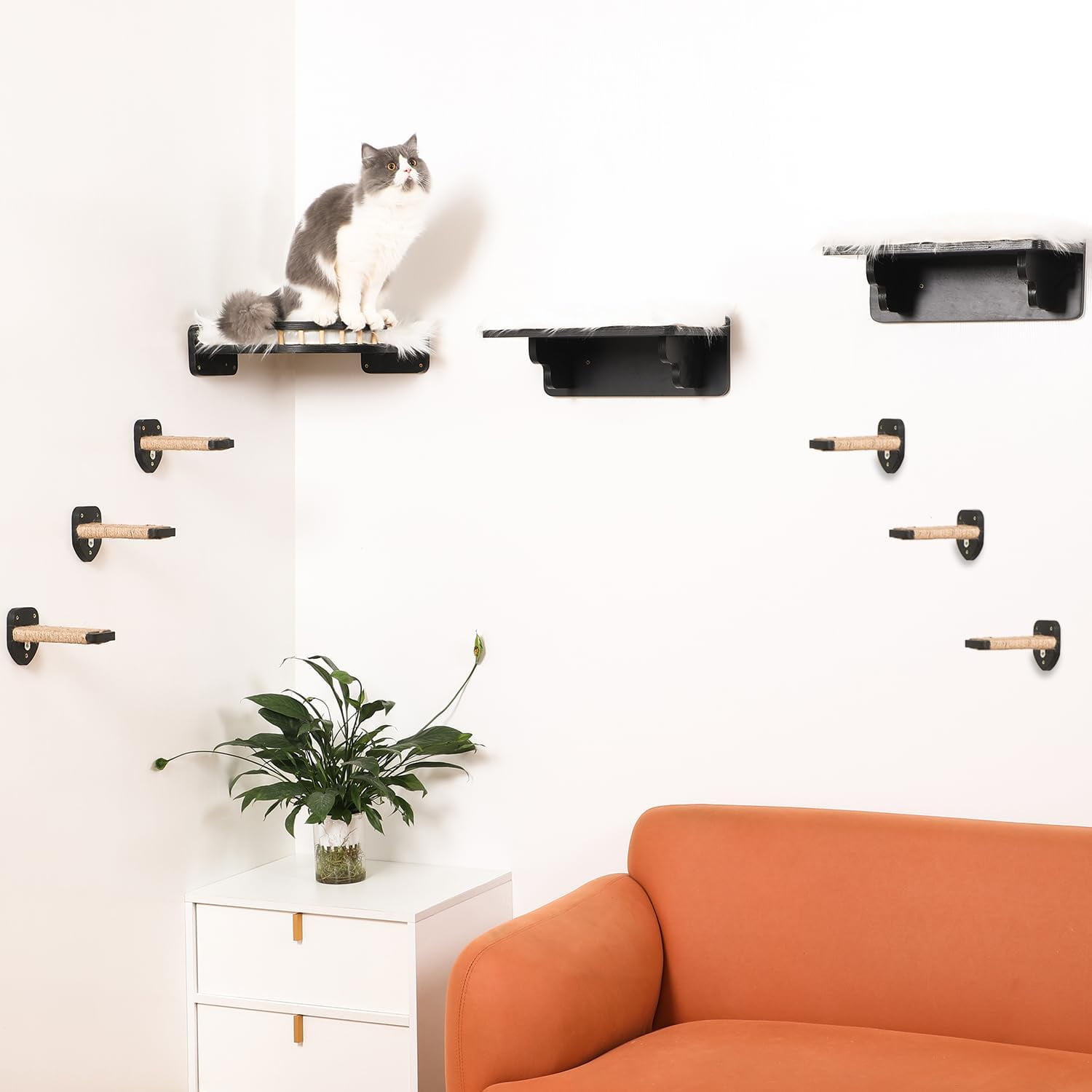 Cat Wall Shelves, 9 in 1 Cat Wall Furniture Set, Wood Cat Climbing ...