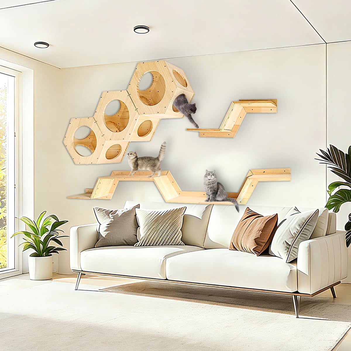 Cat Wall Shelves And Furniture Set With 3 Hexagon 4 Z-shaped Jump Platform (e)