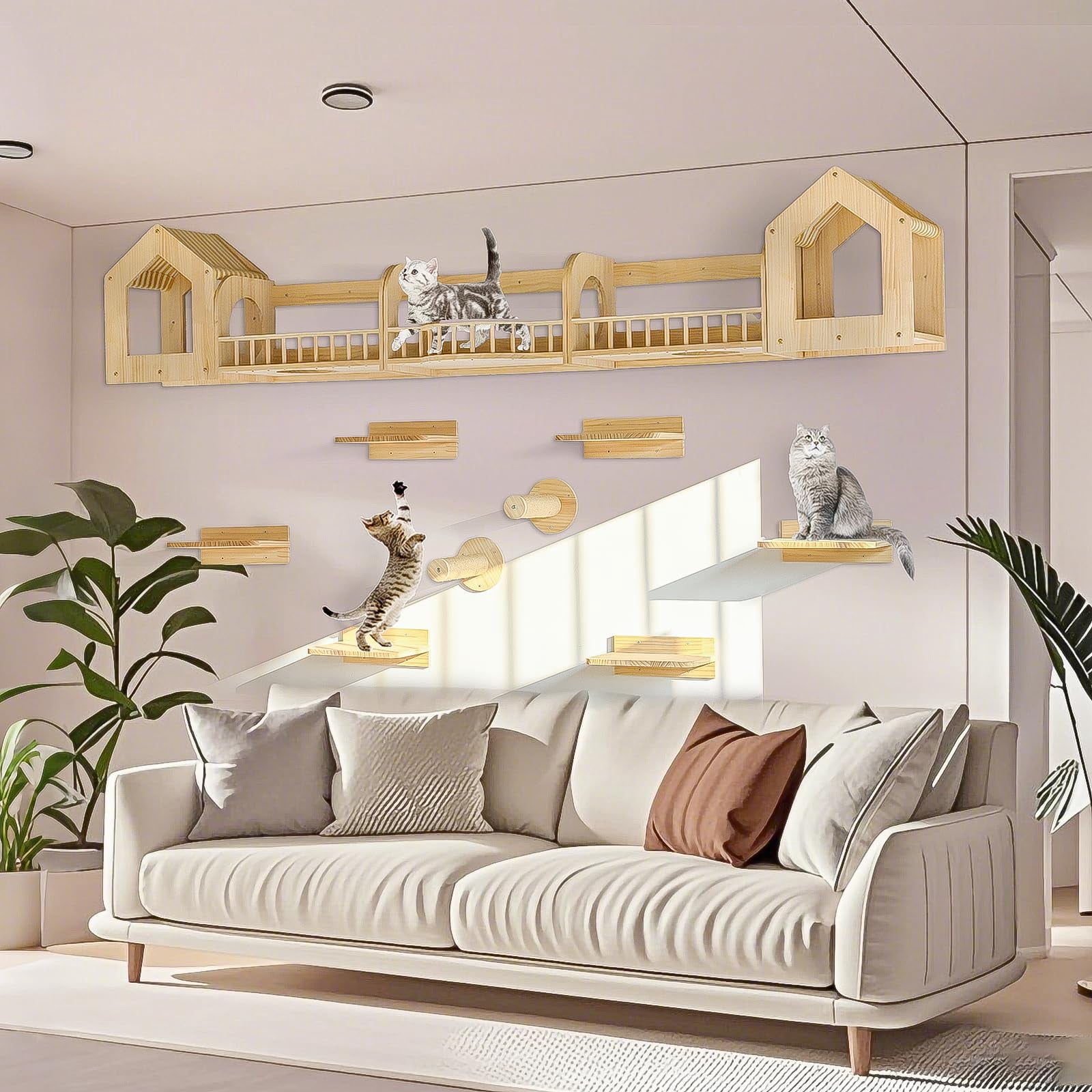 Cat Wall Shelves And Furniture Set With Condos  Perches Bridge Ladders Sisal Posts - Steps Houses For Cats (d)