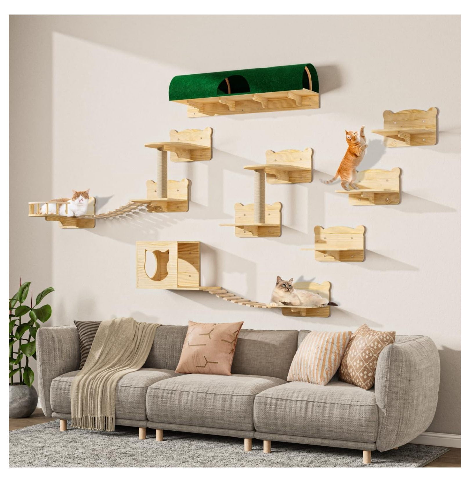 Cat Wall Shelves, Pine Wooden Cat Wall Furniture, 16 Pcs Cat Shelves ... - Cat Wall Shelves For Entry Foyers