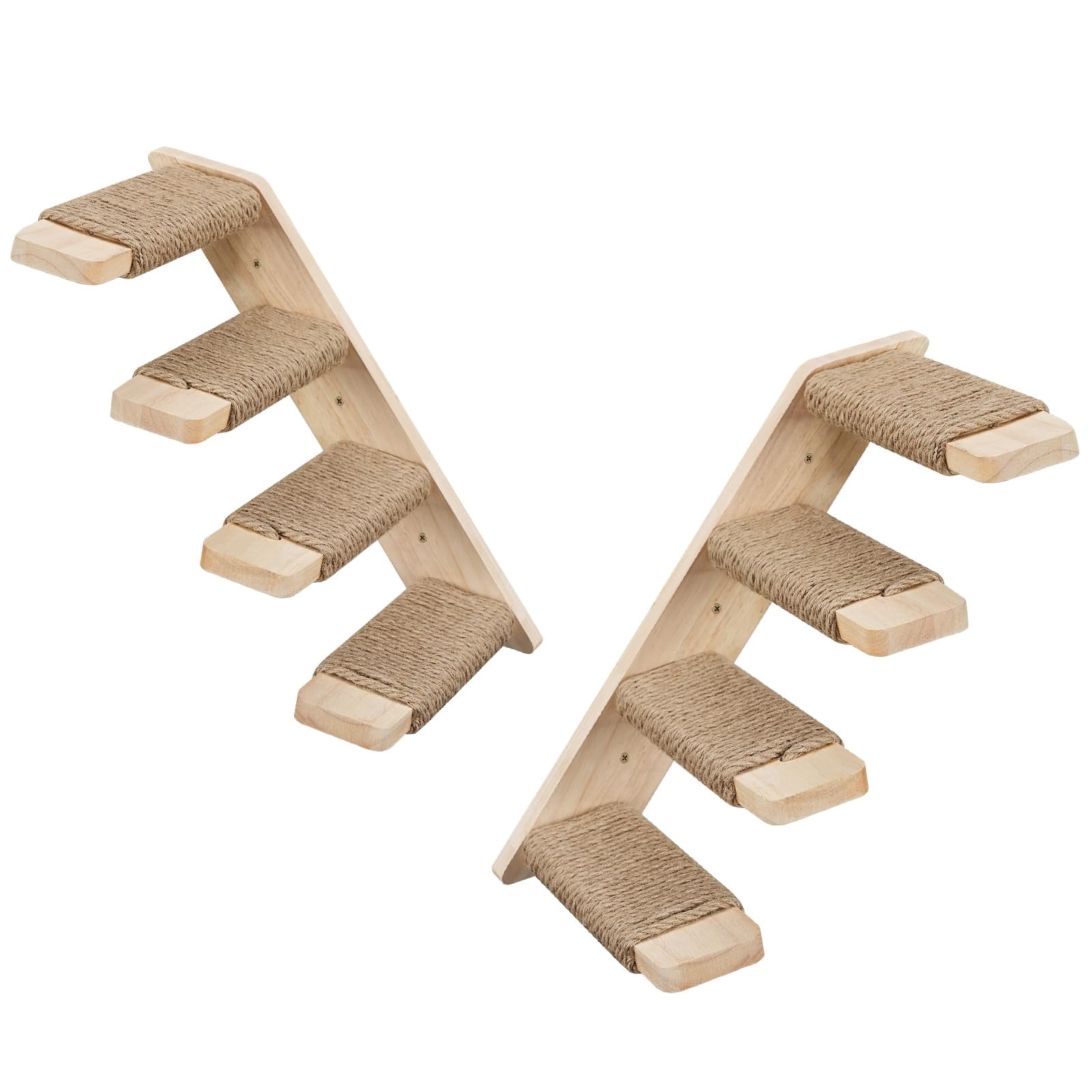 Cat Wall Shelves Set Of 2  Wood Mounted 4-level Steps Climber Furniture Climbing With Jute For Perches And Platforms Nl42cs03